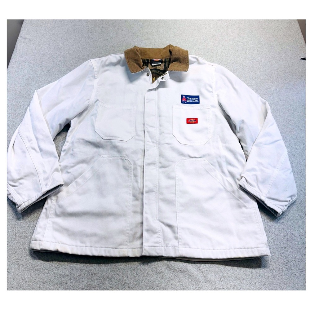 Dickies Chore Coat Mens L White Sherwin Williams Plaid Lined Work Jacket Lined